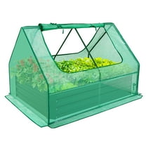 EAGLE PEAK 4x3x1 ft Outdoor Galvanized Steel Raised Garden Bed with Greenhouse 2 Zippered Windows, Planter Kit Box,Green