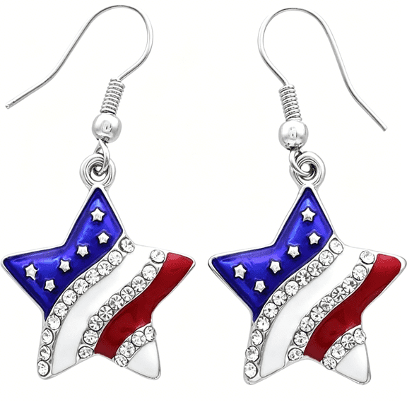 DESIGNICE Patriotic Red White Blue Flag Star Dangle Drop Earrings 4Th of July Independence Day Gift