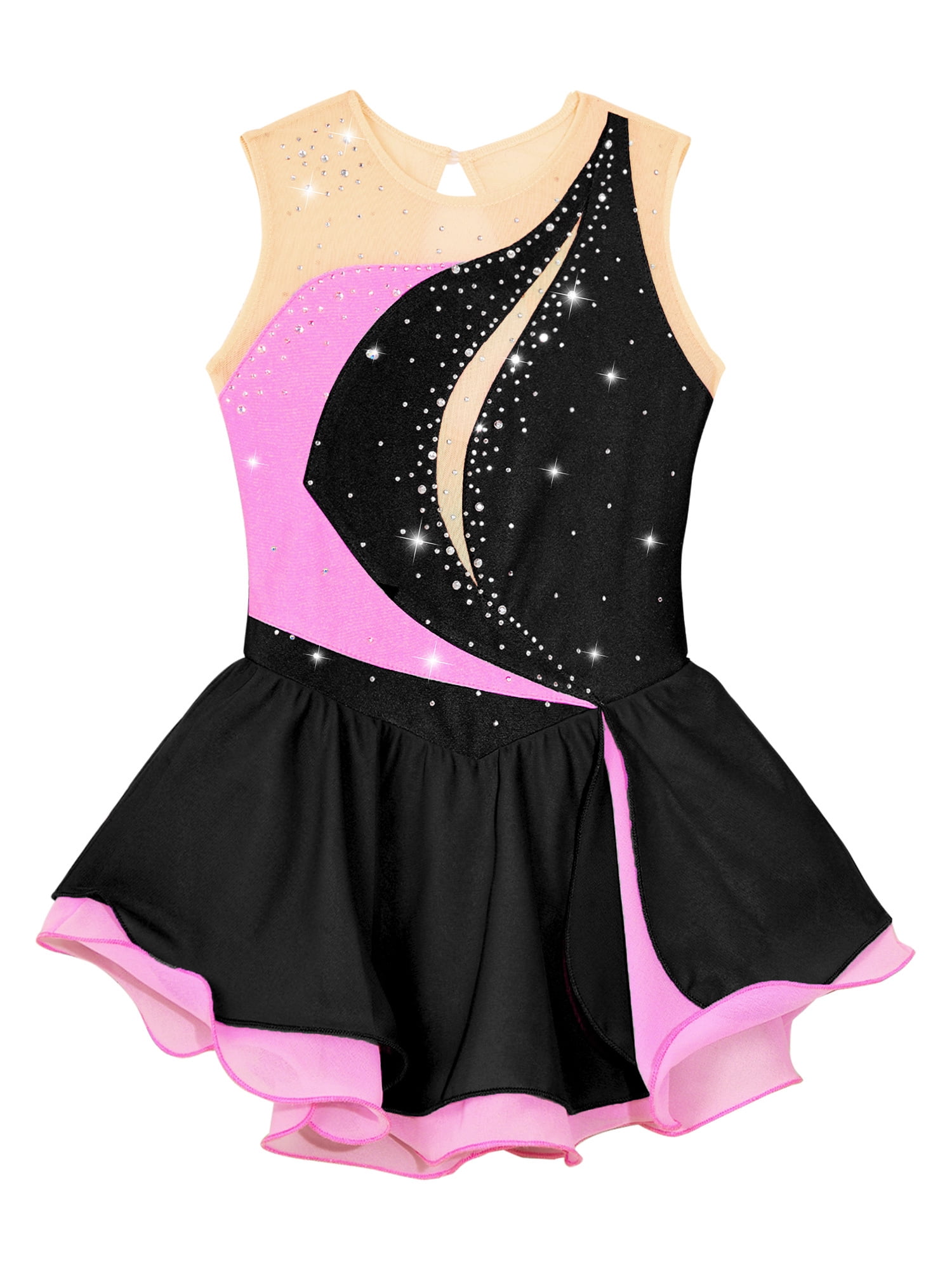 Robe De Danse Fille Sans Manches - Strass, Appliques, Ourlet Irrégulier, Pour Ballet, Gym, Patinage, Yoga - 7