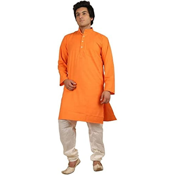 Royal Men's Cotton Blend Straigh Kurta Orange
