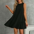 thumbnail image 2 of Womens Summer Dresses Sleeveless Crewneck Pleated Hem Mini Dress Flowy A-Line Solid Color Casual Sundress Beach Holiday Dress, 2 of 8