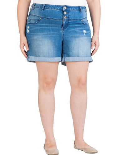 High-Waisted Cuffed Denim Shorts 