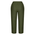thumbnail image 4 of Womens Plus Size Linen Pants with Pockets High Waist Comfy White Summer Crop Pants Lightweight Casual Loose Trousers (L, Army Green 01), 4 of 5