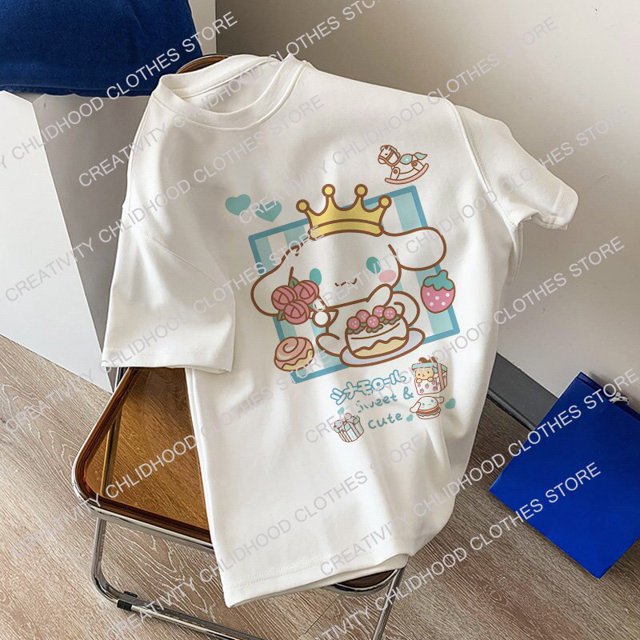 Camiseta de Anime Sanrio Cinnamoroll para mujer, dibujos animados Kawaii, manga informal, camisetas de calle de gran tamaño de algodón Harajuku, camisetas para mujer xuanjing unisex
