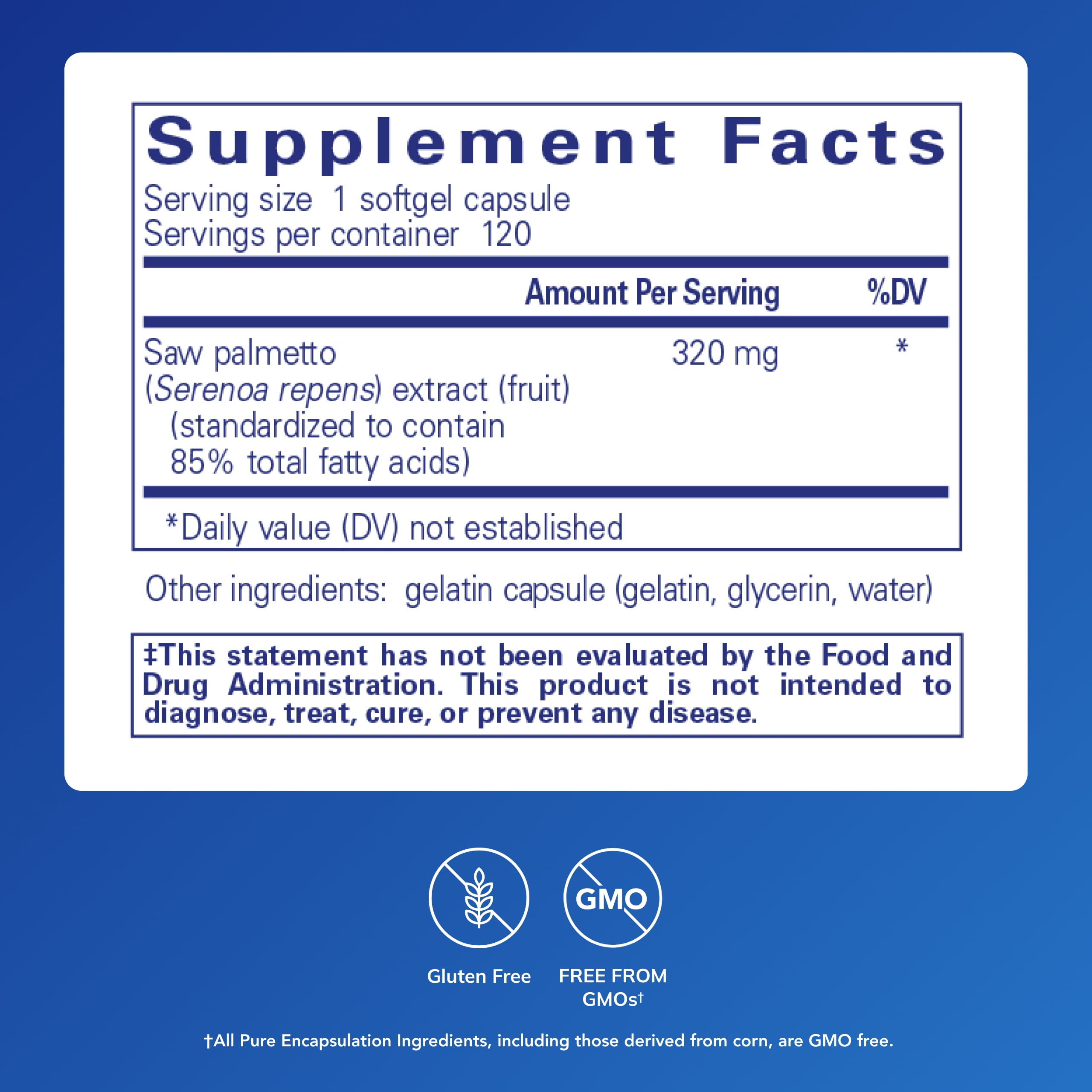 Pure Encapsulations Saw Palmetto 320 - Fatty Acids & Other Essential Nutrients to Support Metabolism & Urinary Function* - With Saw Palmetto Extract - 120 Softgel Capsules