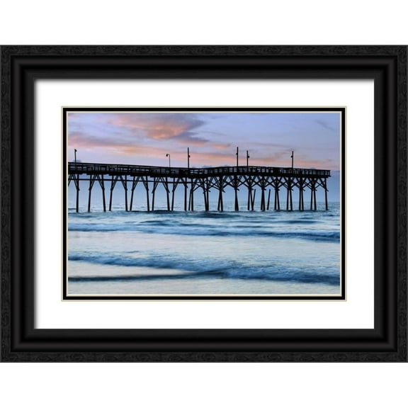 Flaherty, Dennis 18x13 Black Ornate Wood Framed with Double Matting Museum Art Print Titled - USA, North Carolina Sunrise at Sunset Beach pier