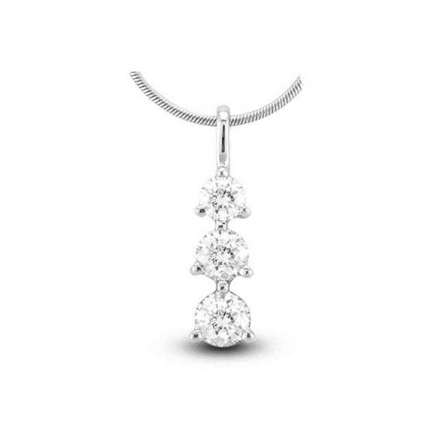 0.50 Ct. 3 Stone 14K Gold Past Present Future Pendant I-J Si-I Quality Box Chain Included