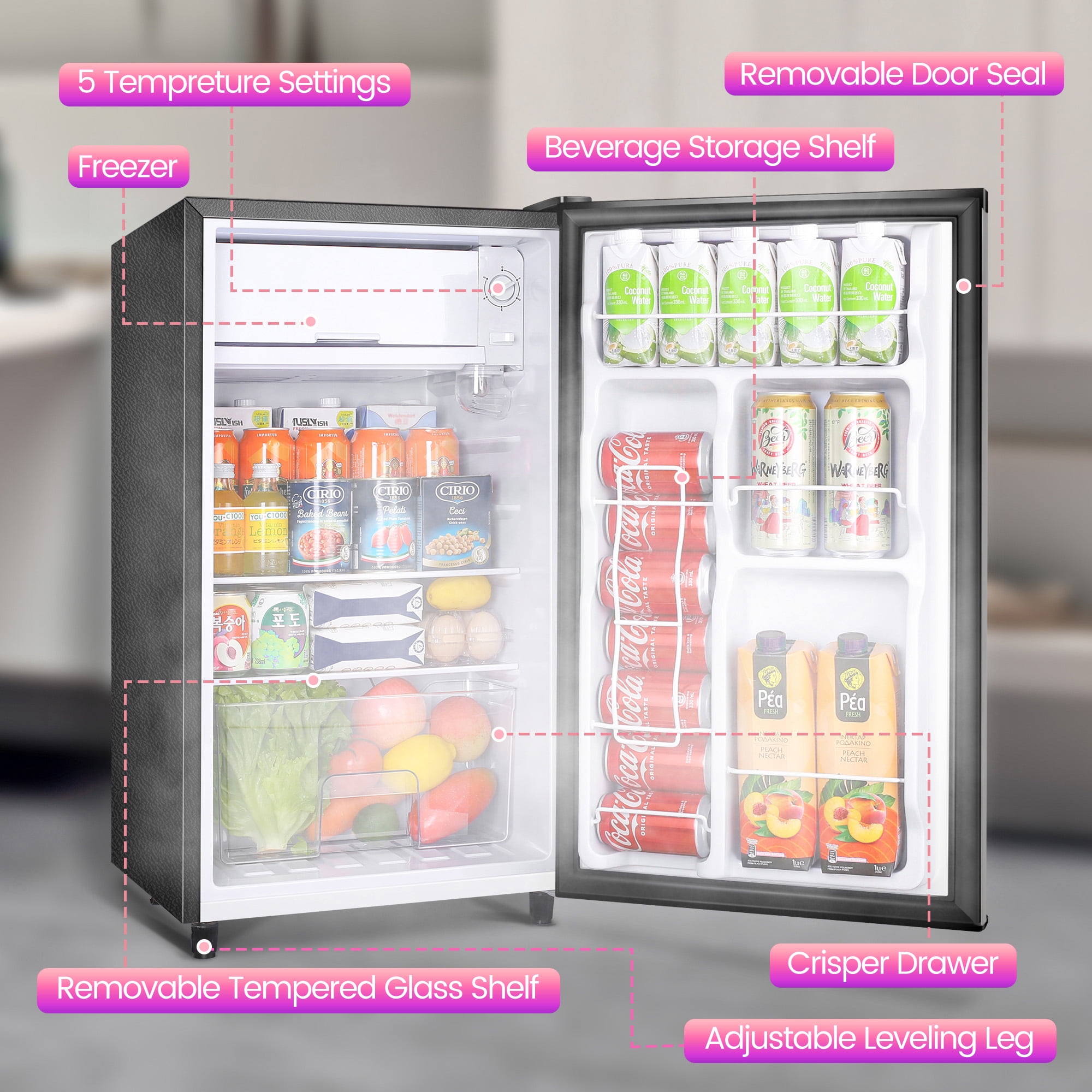 WANAI 3.2 Cu ft Single Door Mini Fridge, Silvery