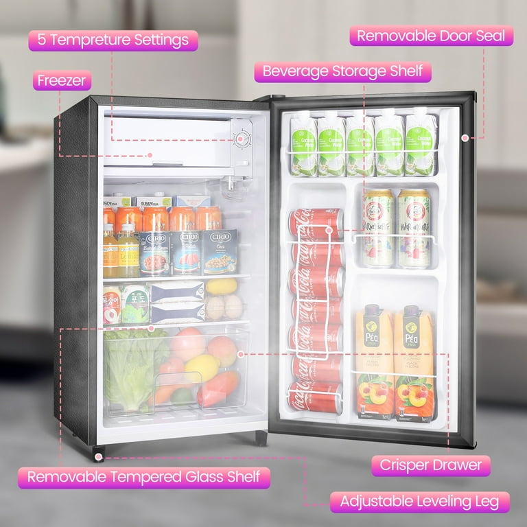 WANAI Compact 3.2 Cu ft Single Door Mini Fridge, Silvery - Small