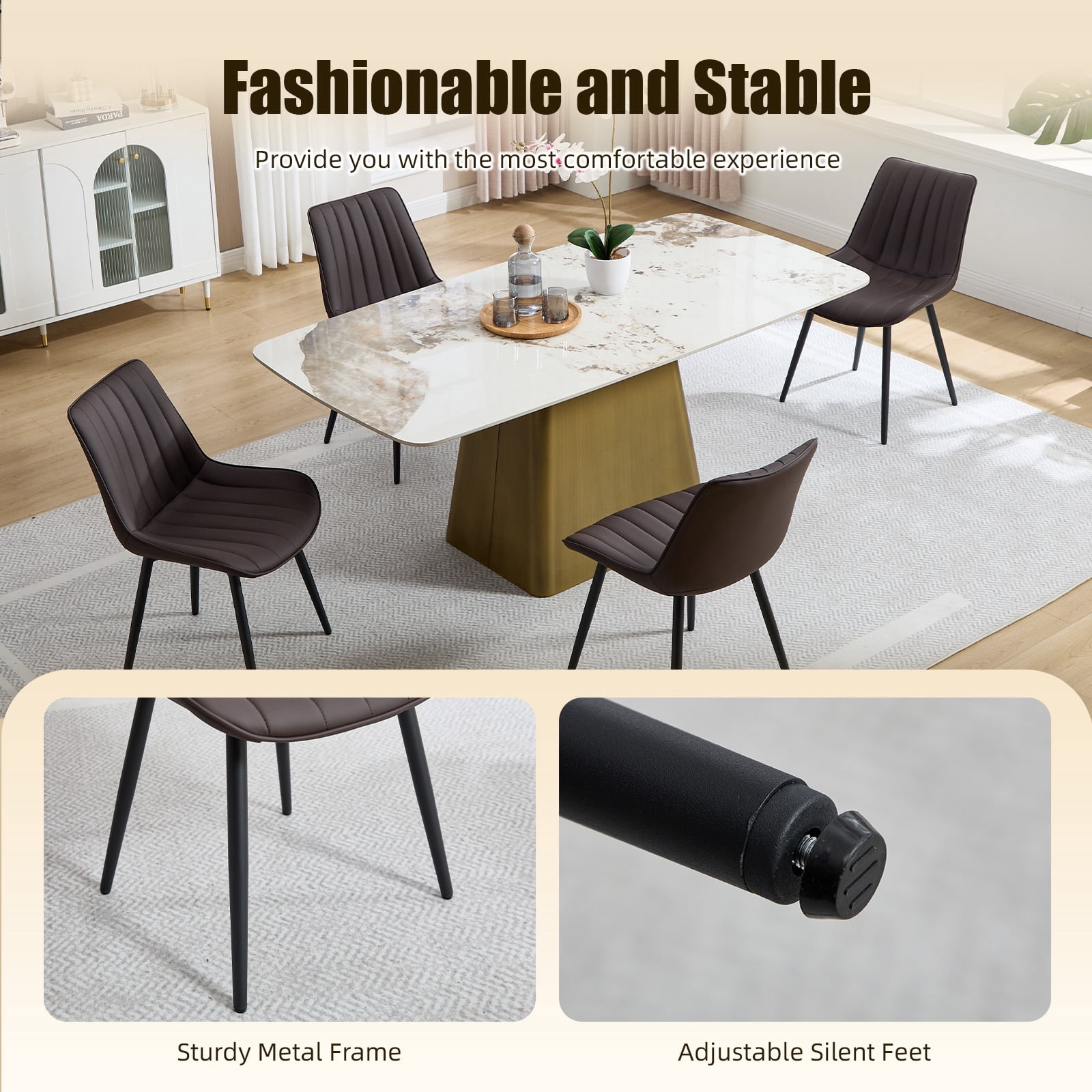 MOONMISS Modern Upholstered Dining Chairs Set of 4 with Thick Cushion,Sturdy Metal Legs,Side Chairs for Kitchen,Living Room