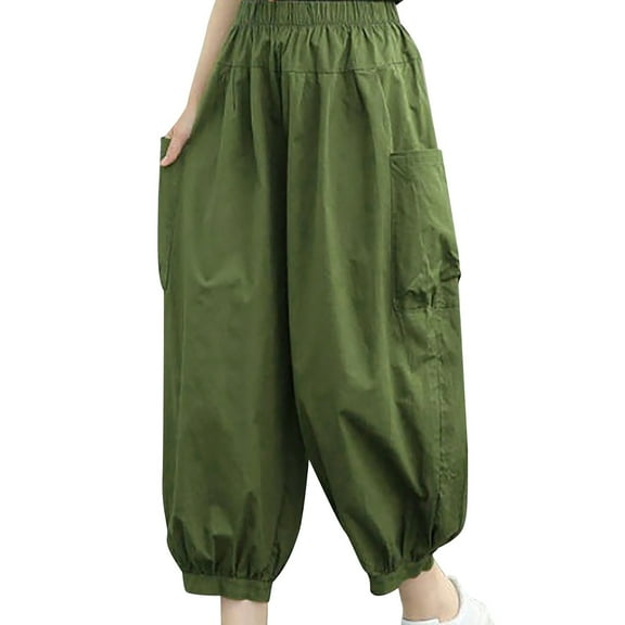 Sngxgn Women Pants High Waisted Pants Trousers Wide Leg Casual Pants Pockets(Green,XXL)