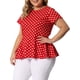 thumbnail image 4 of Camisas de lunares de verano de manga corta con dobladillo peplum para mujeres de tallas grandes Agnes Orinda 2X Rojo, 4 of 6