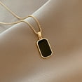 thumbnail image 6 of Black Square Onyx Pendant Necklace Gold Plated Vintage Simple Gemstone Rectangle Geometric Small Lightweight Chain Necklace for Women Men Minimalist Birthday Prom Wedding Party Fashion Jewelry Gifts, 6 of 8