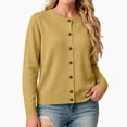 thumbnail image 2 of Rexolia Women’s Crewneck Button Front Cardigan Lightweight Knit Long Sleeve Casual Camel L, 2 of 5