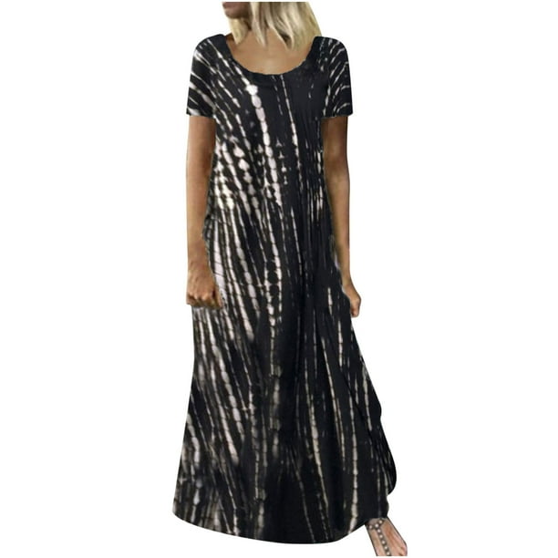 Vestidos Para Mujer Vestido Largo de Talla Grande Tie-Dye Print Swing Vestido Floral Informal Vestido de Manga Corta Odeerbi ODB166203