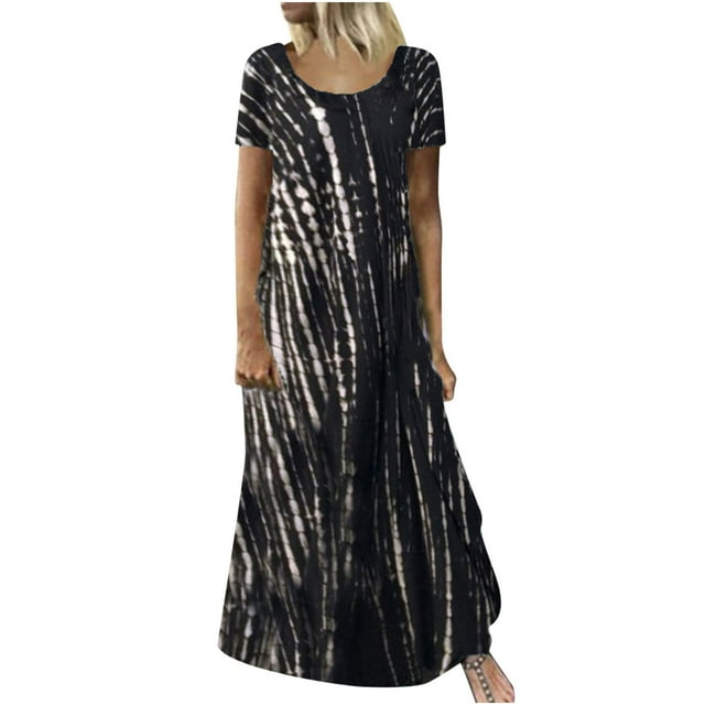 Babysbule Robe Femme Liquidation Imprimé Teinture sur Nœuds Swing Décontractée Été Robe Florale Manches Courtes Robe Mini Femme