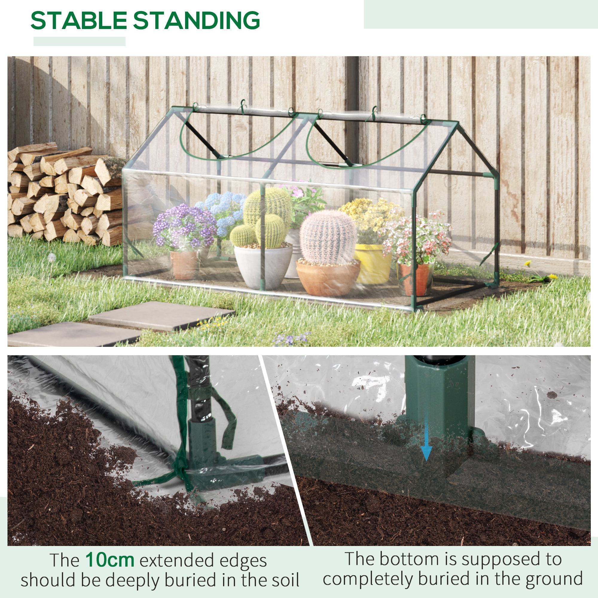 Outsunny 4' x 2' x 2' Mini Greenhouse with 2 Top Windows, Clear