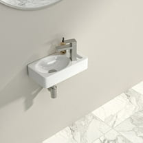 Logmey 15"x8" Porcelain White Bathroom Ceramic Sink Rectangular Wall Mount Sink, Pre-Drilled Faucet Hole