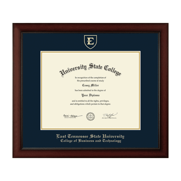 Framerly - ETSU Business Diploma Frame with Navy and Gold Mat