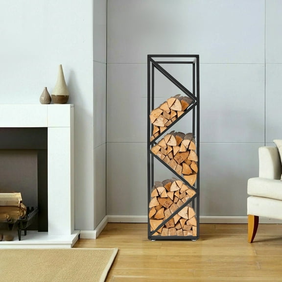 5 Compartments Firewood Storage Rack, Firewood Holders Black 11.8*11.8*45.7 in