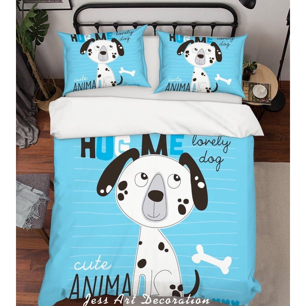 3D Cartoon Perro Azul Funda de edredón Juego de ropa de cama Fundas de almohada 166