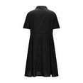thumbnail image 4 of Bzhegqhd Womens A-Line Dresses Linen Blend Short Sleeve Shift Dress Solid Color Turn Down Collar Button Down Casual Breathable Summer Day Dress with Pockets, 4 of 5