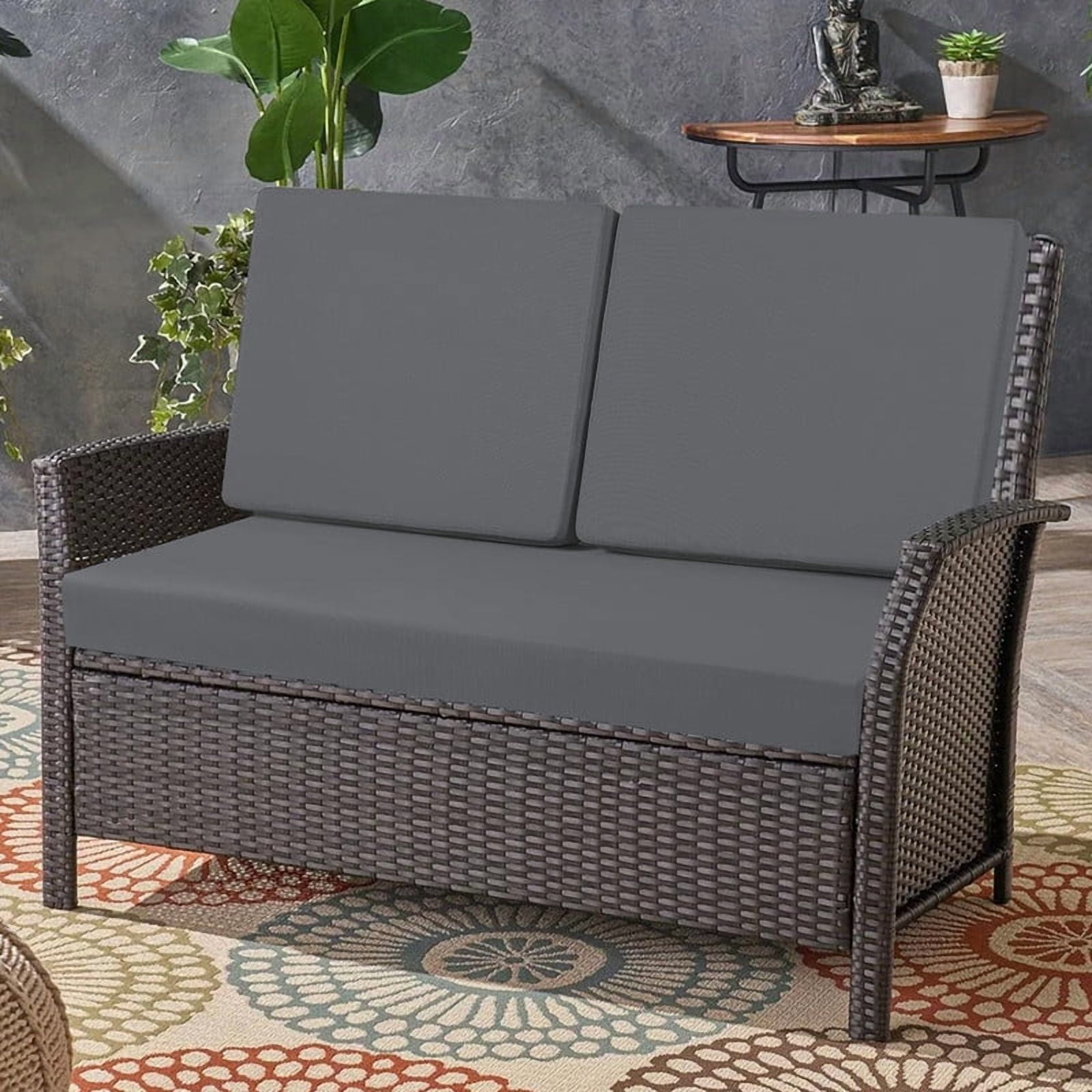 Outdoor Loveseat Cushion Set, Waterproof & Fade-Resistant Replacement Patio Cushions, 48 x 24 inch Outdoor Sofa Cushions for patio furniture, Deep Seat Cushions with Ties（Grey）