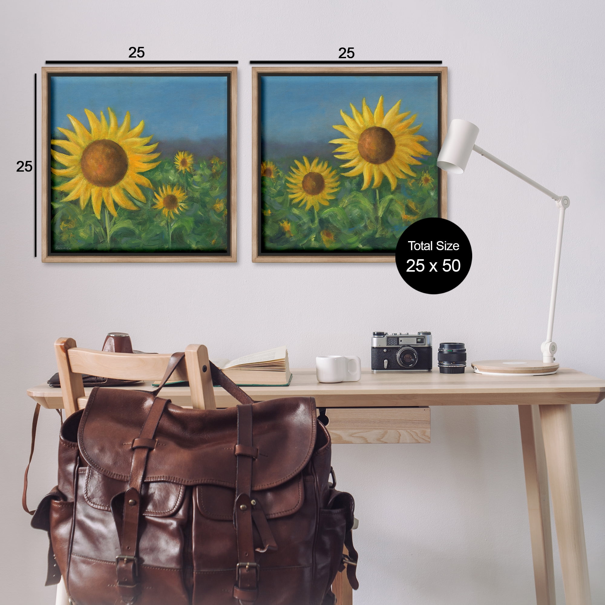 Stupell Industries Gorgeous Sunflower Field Plants & Flowers Painting Brown Floater Framed Canvas Art Print Wall Art, 25 x 25, Set of 2
