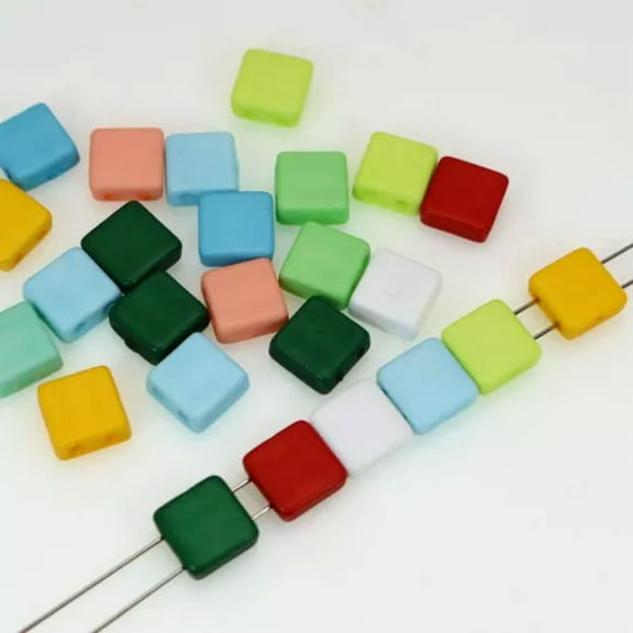 U8MO 200pcs Mixed Color Matte Tile Flat Square 2 Hole Double Row DIY Braclet-Size 9X9mm