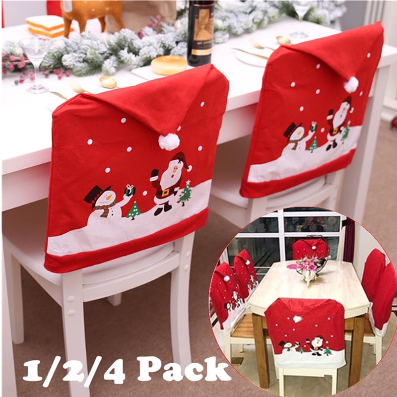 Santa Clause Hat Chair Back Cap Cover Christmas Dinner Table Party Decor 