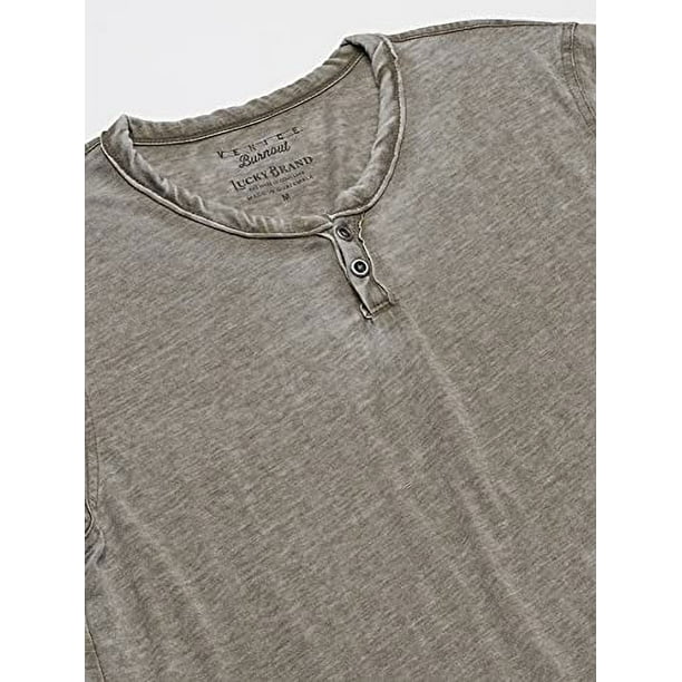 Lucky Brand Men's Burnout Button Notch Neck Shirt, Dark Olive, XXL 