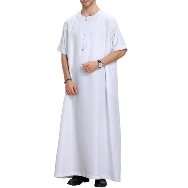 Túnica islámica musulmana de manga corta sólida para hombre Hugo Thawb de una pieza árabe XXXL