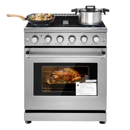 VEVOR Gas Range Oven, 30 Inches Width, Freestanding Stainless Steel Stove and Oven with 5 Sealed Cooktop Burners, Easy Reach Racks, Storage Drawer, 4.8 Cu. Ft. Capacity, for Apartment, Home, Kitchen