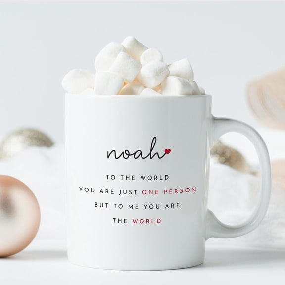Personalised Valentine’s Day Mug or Coaster Gift for Boyfriend, Girlfriend, Wife, or Husband, Custom Name, “To Me You Are The World” Romantic Present