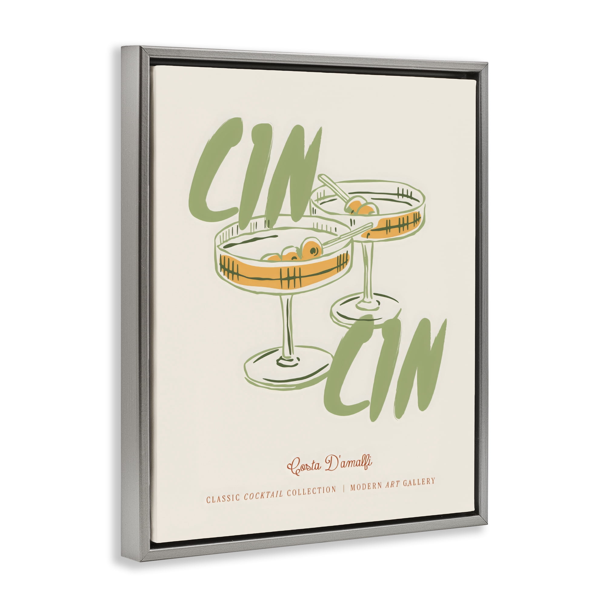 Stupell Industries Cin Cin Amalfi Cocktail Gray Framed Floater Canvas Wall Art, design by The Prints Vibe