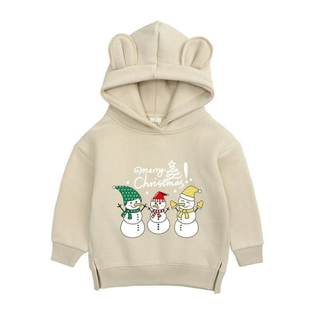

Otqutp Boys and Girls Long Sleeve Sweatshirt Fall and Winter Christmas Snowman Merry Christmas Print Thickened Hooded Sweater 0-12 Years(Beige 12-18 Months)