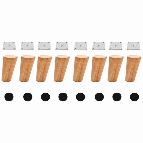 Wood 4 Inch Tapered Furniture Legs Set of 8 Round Solid Unfinished Mid Century Couch Feet Replacement Legs for Sofa