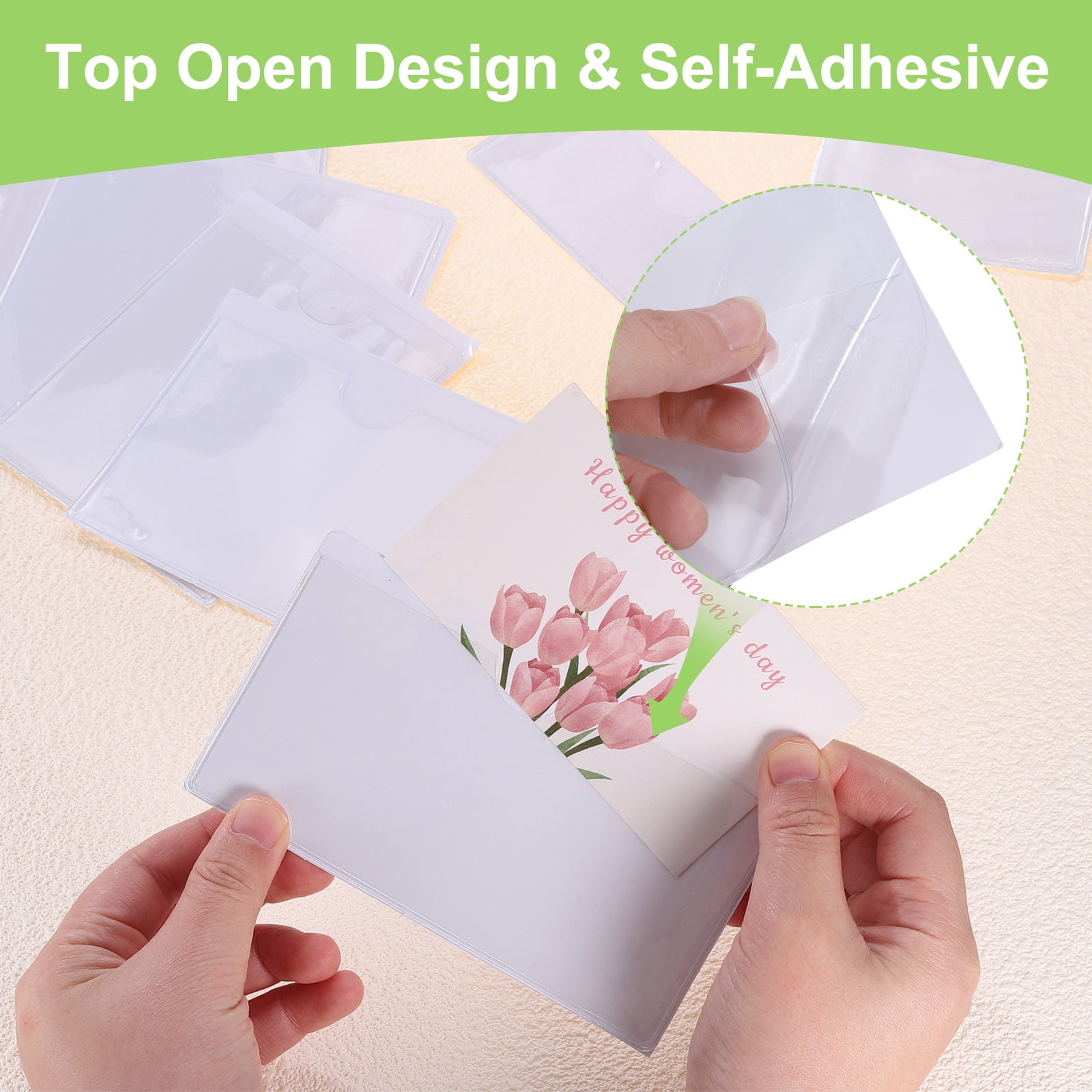 Uxcell 30Pcs Self Adhesive Index Card Pockets with Top Open for Loading, 6.1 x 8.7 Inch Clear Index Card Label Holder Photo Sleeves for Office Home Library Card Storage Bin