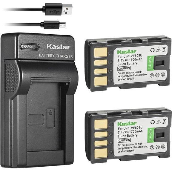 Battery (X2) & Slim USB Charger for JVC BN-VF808, BN-VF808U, BNVF808 and JVC Everio GZ-MG130 148 150 155 175 255 275 575 GZ-HD7 GR-D745 746 750 760 770 771 775 790 796 JVC MiniDV   More