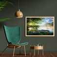 thumbnail image 2 of Landscape Wall Art with Frame, Fishing Pier by River in the Morning Clouds and Trees Nature Image, Printed Fabric Poster for Bathroom Living Room, 35" x 23", Green Blue White, by Ambesonne, 2 of 2