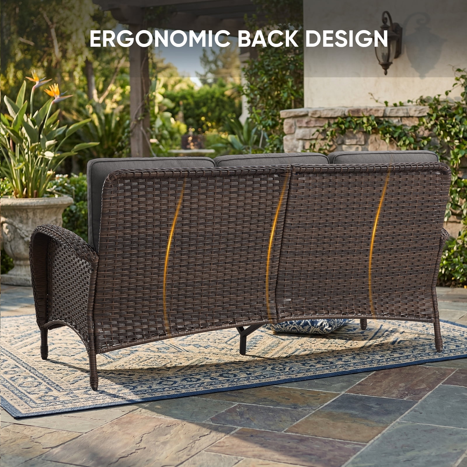 POCASSY 5 Pieces Patio Furniture Set, Wicker Patio Conversation Set with Swivel Rocking Patio Chairs, Outdoor Couch, Deep Seat Patio Set with Glass Top Coffee Table for Outside in Gray