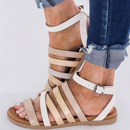 

JNGSA Women s Large Size Fashion Strap Buckle Flat Casual Roman Sandals