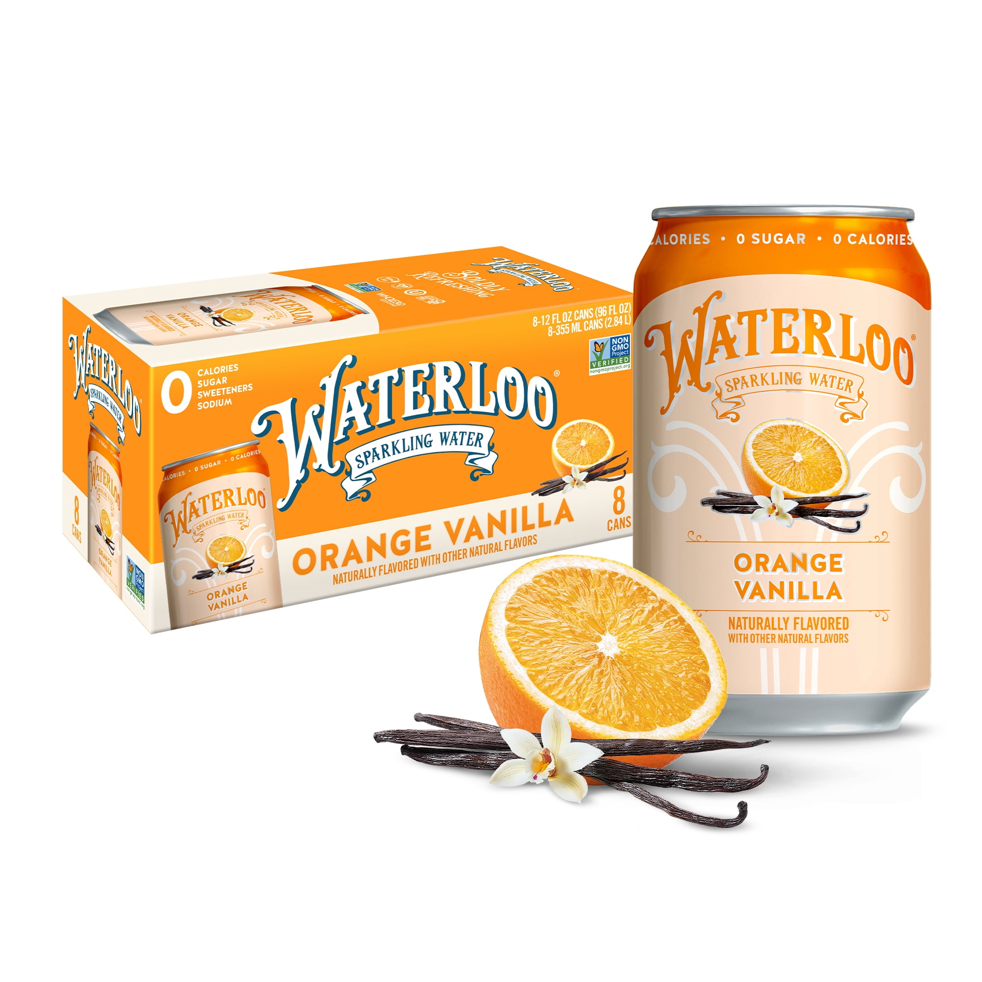Waterloo Sparkling Water, Orange Vanilla, 12 fl oz, 8 Pack Cans