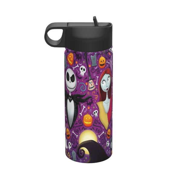 Bottle The Nightmare Before Christmas Insulated Stainless Steel Wide Mouth Water Bottle With Straw, 18oz Portable Leak Proof Drinking Bottle For Sports School And Travel