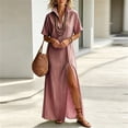 thumbnail image 6 of Women's Maxi Dress, Casual V-Neck Short Sleeve Striped Print with Side Split, Lightweight Flowy Dress for Summer Beach or Resort Wear, 2026 New Limited-time Offer, 6 of 6