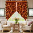 thumbnail image 5 of Swag Curtains Valances for Windows, Fall Maple Leaf Short Kitchen Window Curtains Over Sink, Thanksgiving Orange Black Plaid Cafe Curtains Panel Set Of 2,Rod Pocket, 36 Inches Length, 5 of 9