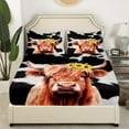 thumbnail image 4 of Erosebridal Highland Cattle Twin Bed Sheets Set,Cow Print Bedding,Brown Farmhouse Cow Animals Sheet Set,Black White Cowhide Bull Rustic Flat Fitted Sheet with Pocket, 4 of 5