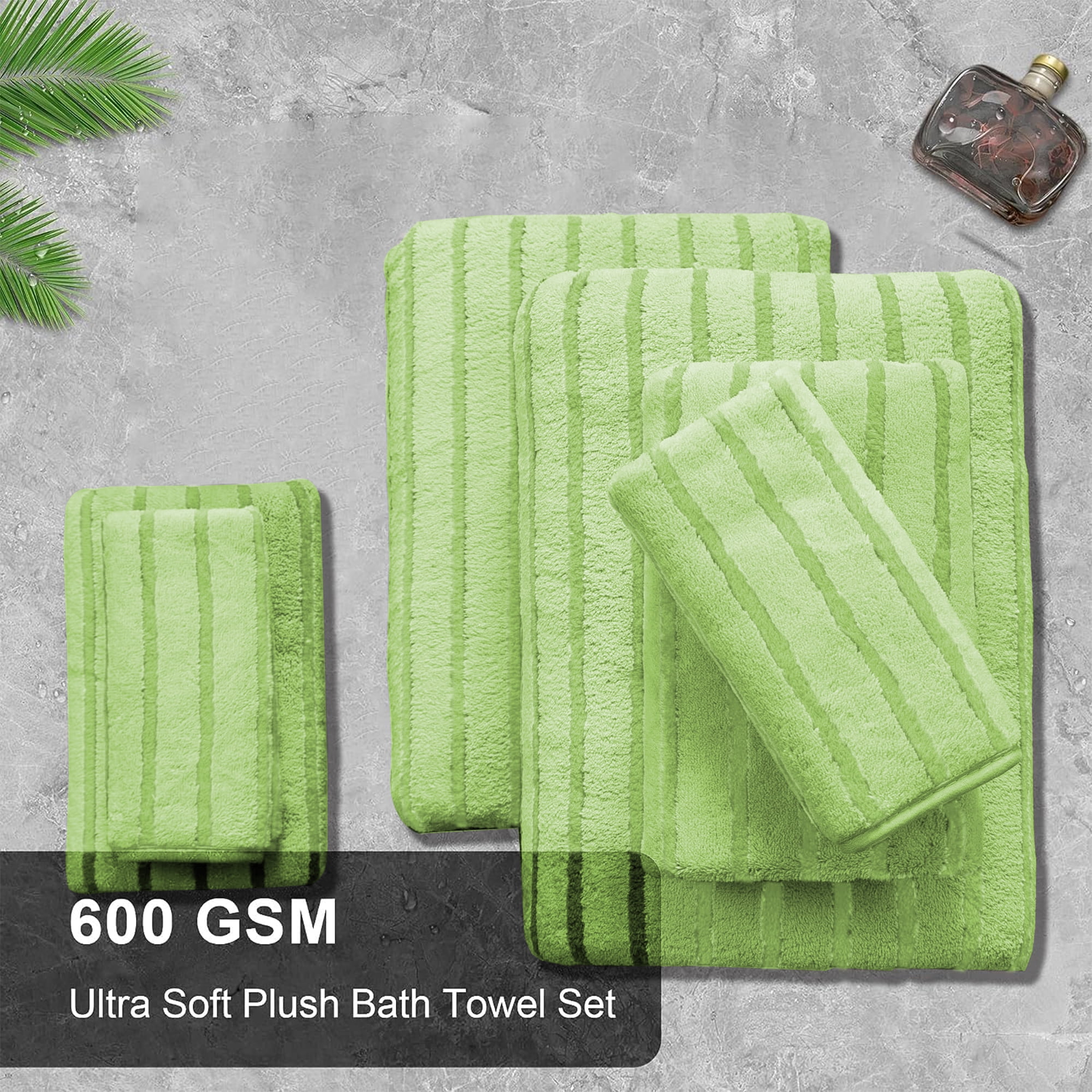 Jessy Home 8 Pcs Apple Green Bicolor bar Stripe Large Bath Towels Set 2 Oversized Bathroom Towels, 2 Hand Towels, 4 Washcloths