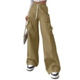 thumbnail image 2 of Domuza Cargo Pants for Women Casual Loose Fit Elastic Drawstring Straight-Leg Pants 2026 New Trendy Hiking High Waist Trousers With-Pockets Earthy Yellow S, 2 of 4