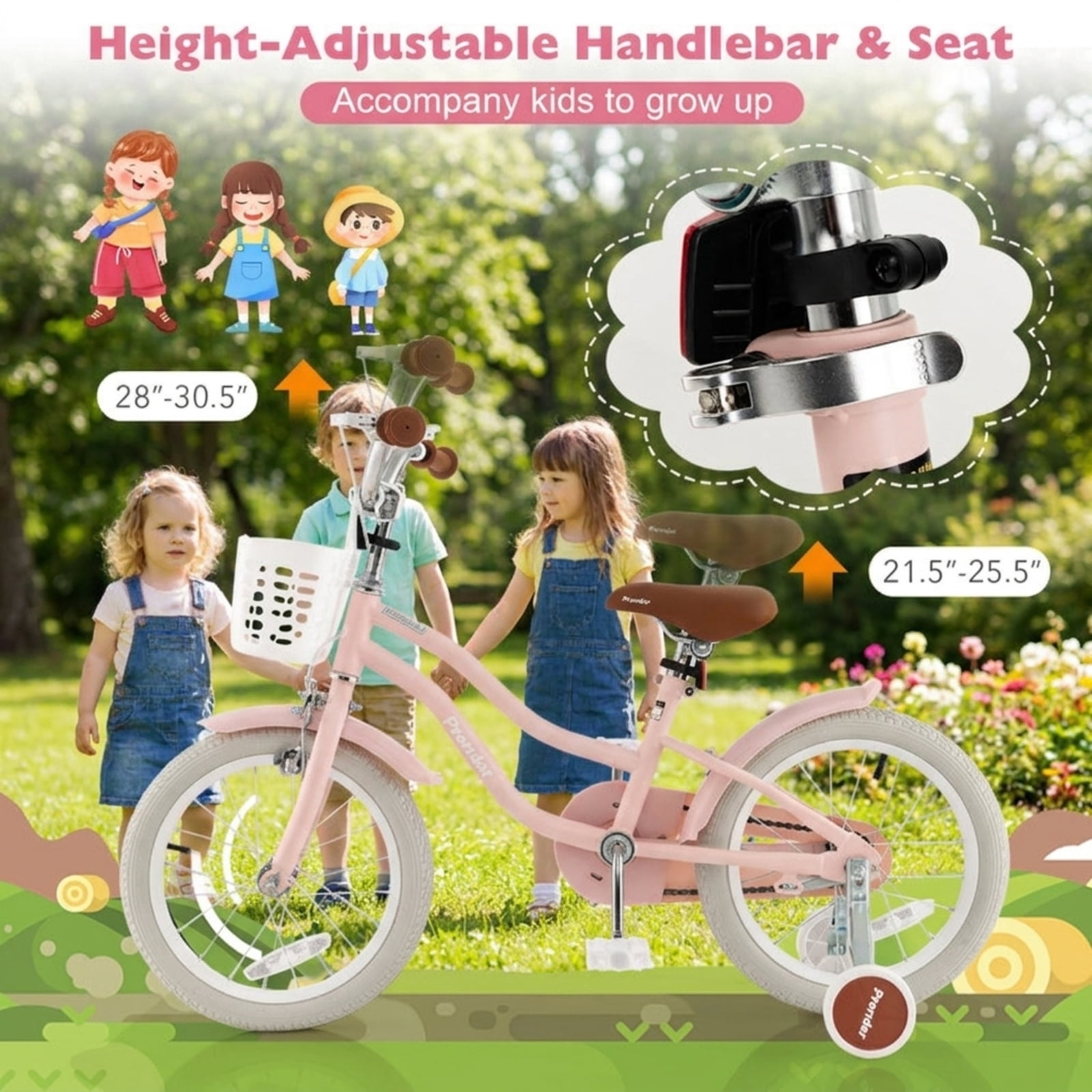 Redsmile Kids Bike 12 Inch with Training Wheels for Boys Girls Ages 3-4 Years, Toddler Bicycle with Adjustable Seat and Carbon Steel Frame, 99 lb Capacity Beginner Bike, Pink